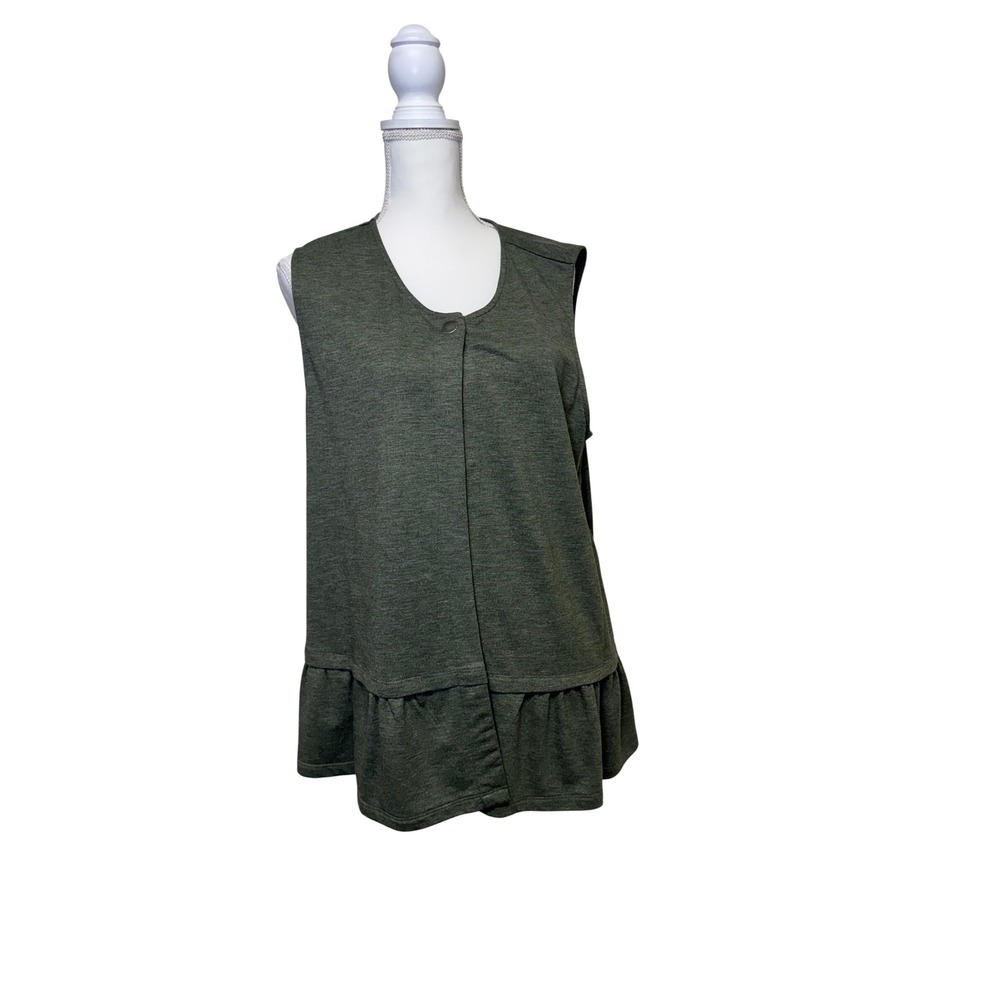 LOGO Lounge‎ Olive Green Sleeveless Cardigan with Button Women's Size Large